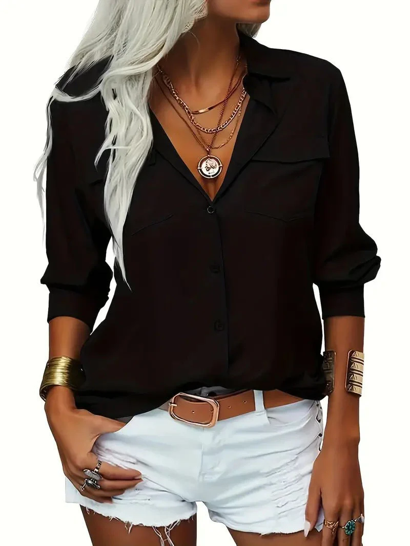Damen Seidenbluse mit Lässigem Schnitt und Taschen Heidi-Mode - Image 10