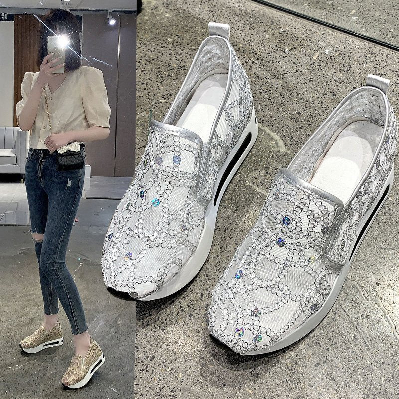 Damen Slip-On Sneakers mit funkelndem Strass und elastischem Riemen Heidi Mode