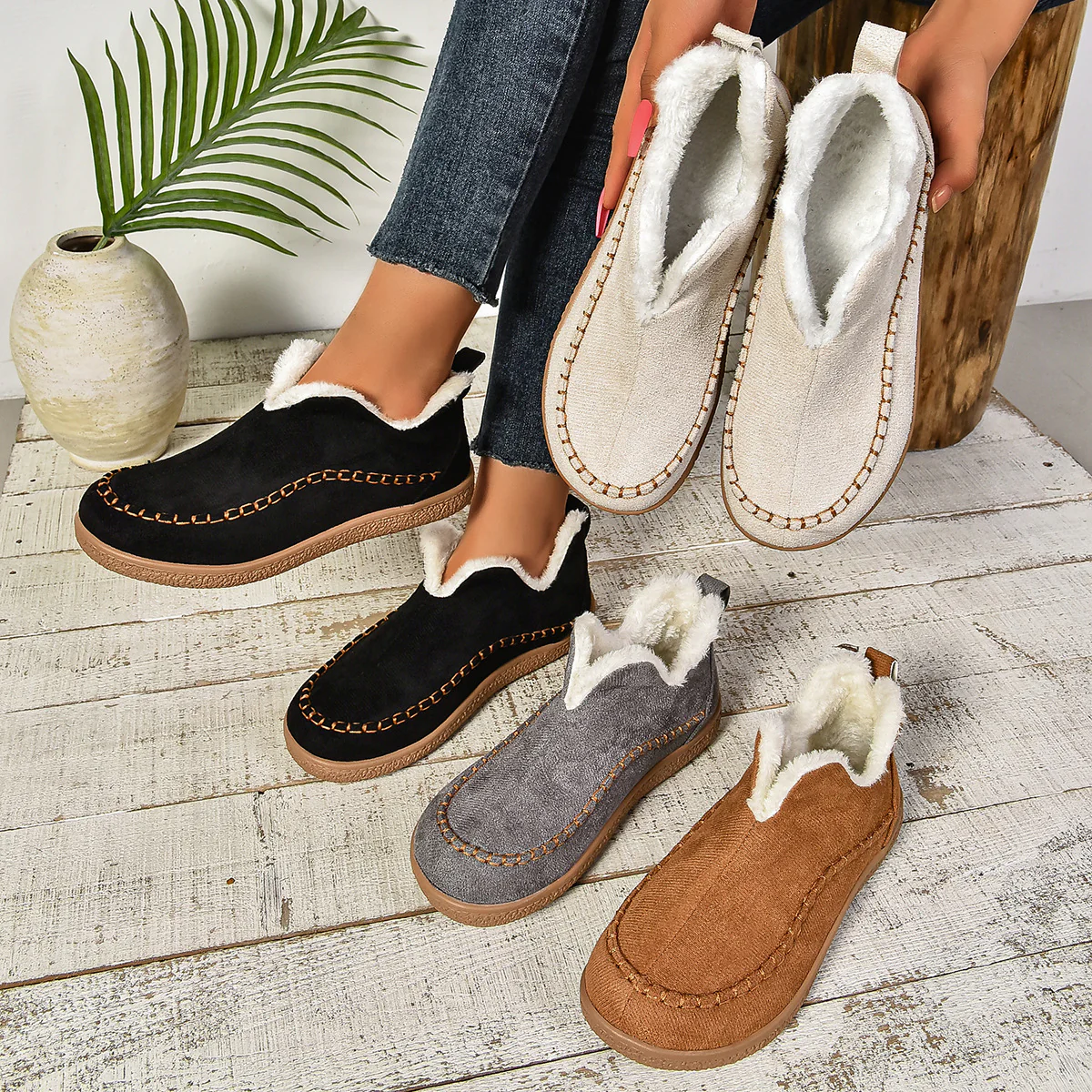 Damen Slipper mit warmem Fleece-Futter und rutschfester Sohle Heidi Mode