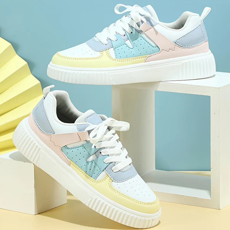 Damen Sneaker | Farbblock | Schnürschuhe | Skate Schuhe | Freizeit Sneaker Heidi Mode