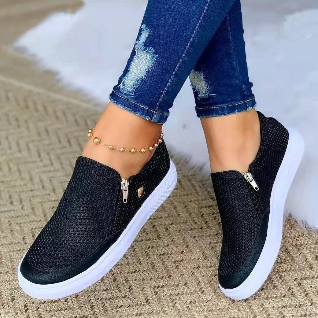Damen Sneaker mit atmungsaktiver Mesh-Oberfläche und elegantem Reißverschluss Heidi Mode