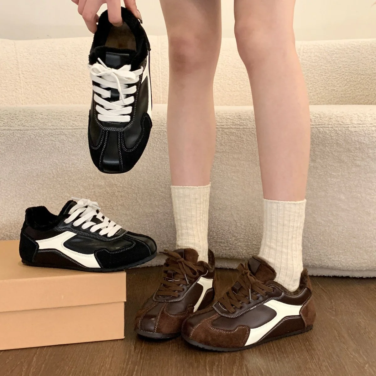 Damen Sneaker mit warmem Kunstfellfutter und rutschfester Sohle Heidi Mode