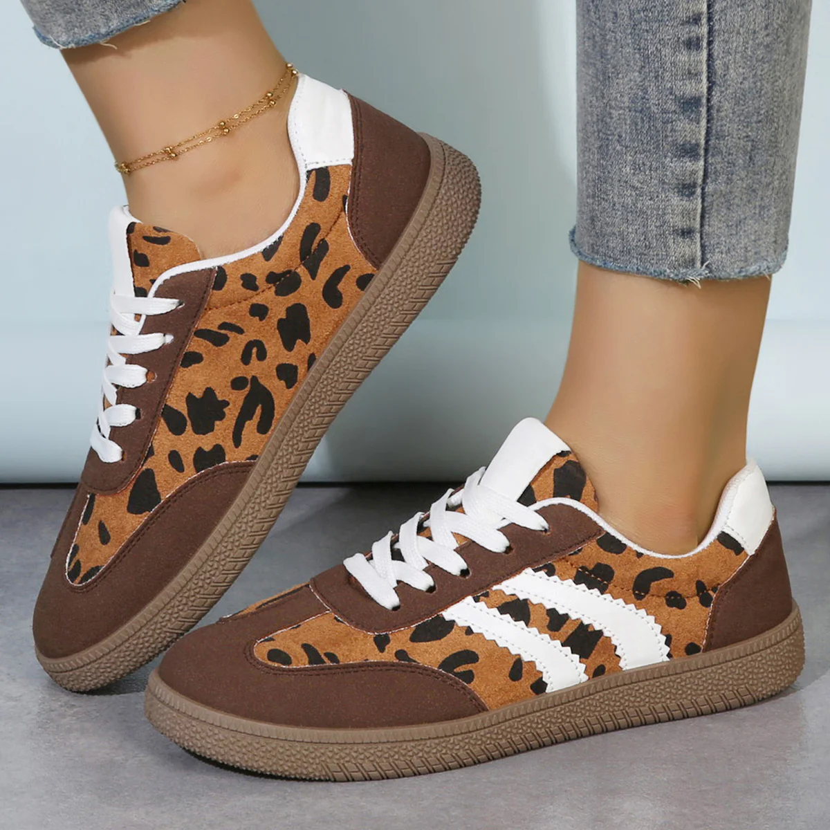 Damen Sneakers im modernen Leo-Design mit bequemer Sohle Heidi Mode