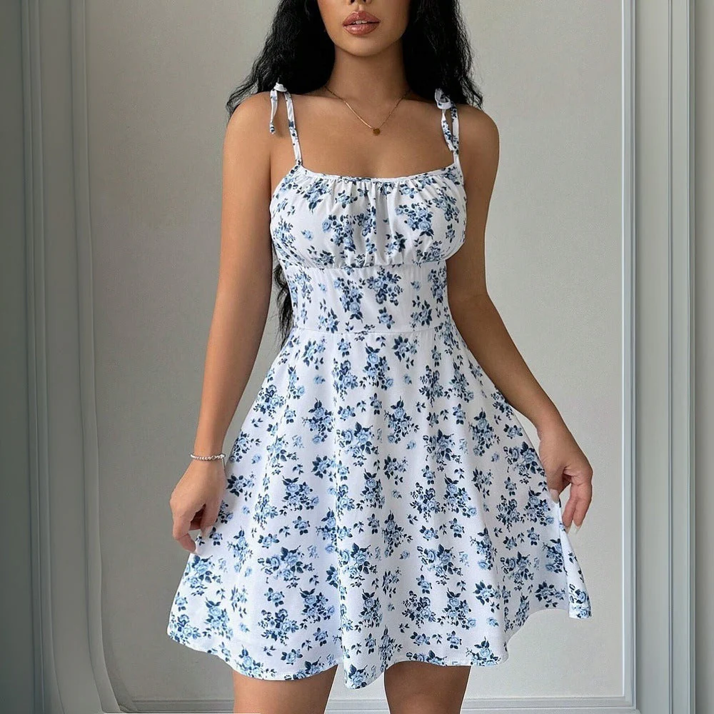 Damen Sommerkleid mit Verstellbaren Spaghetti-Trägern und Floralen Akzenten Heidi-Mode - Image 6