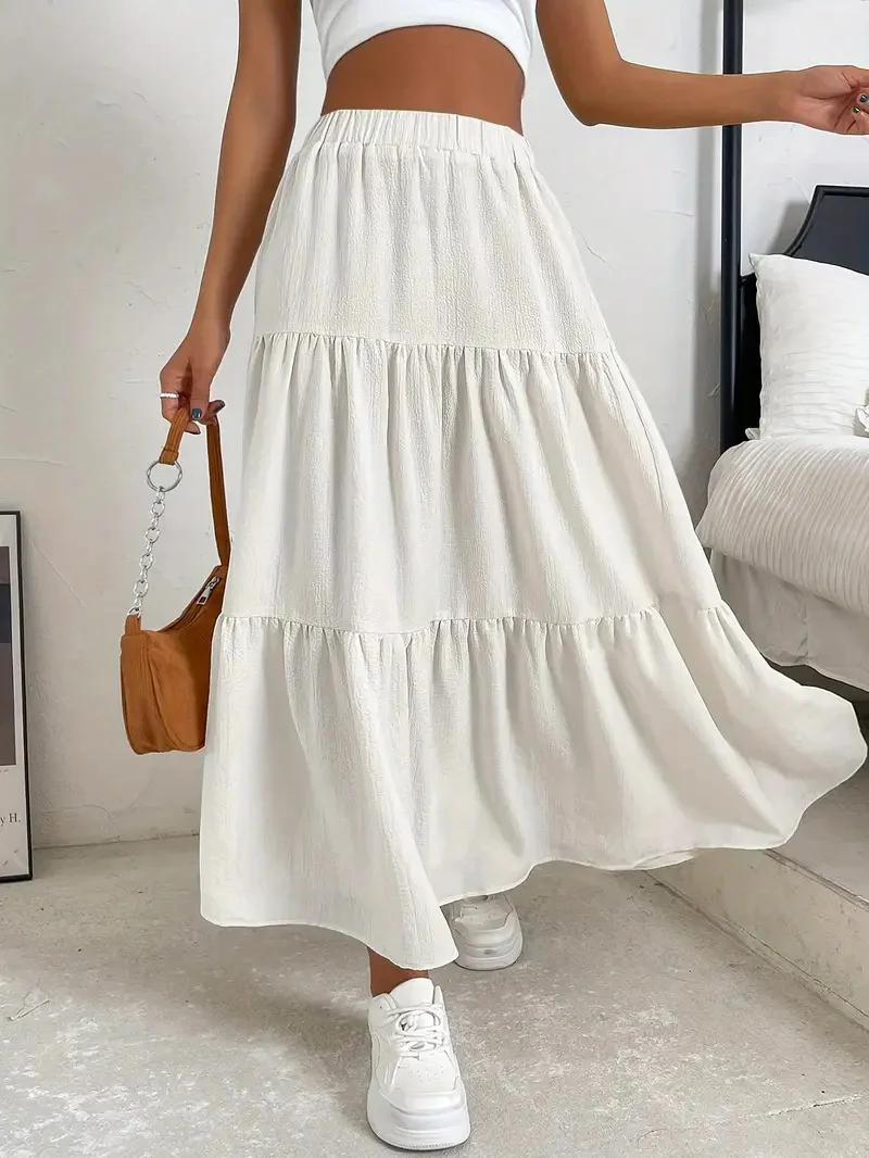 Damen Sommerlicher Stufenrock mit elastischem Bund und fließendem Schnitt Heidi-Mode - Image 11