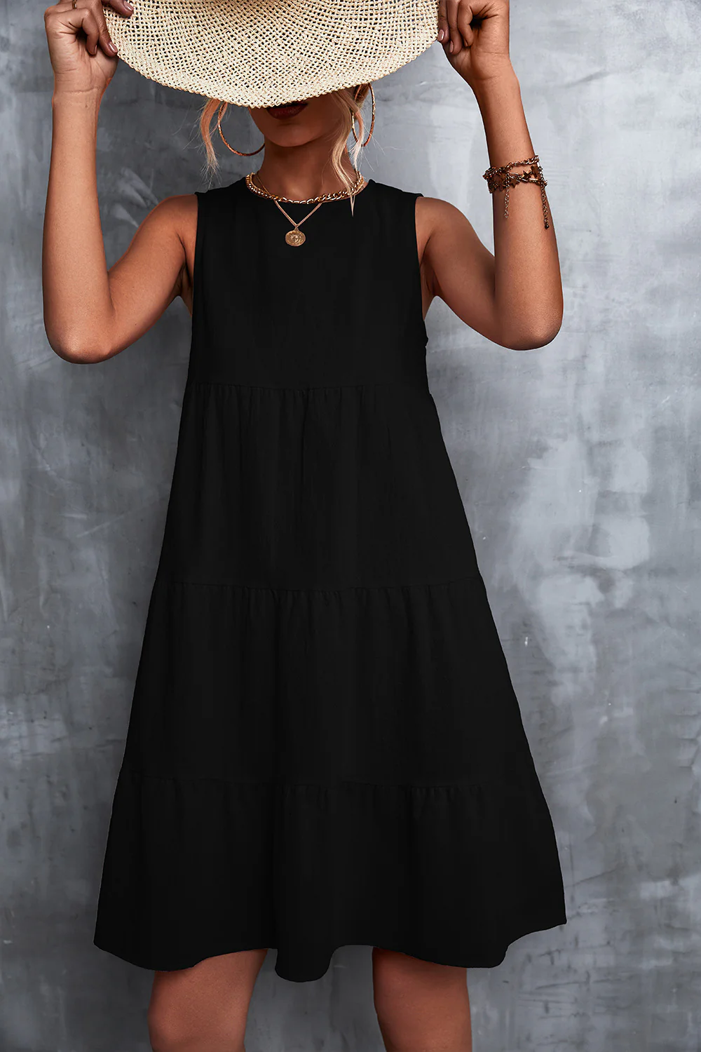 Damen Sommerliches A-Linien Kleid mit voluminösem Rock und ärmellosem Design Heidi-Mode - Image 3