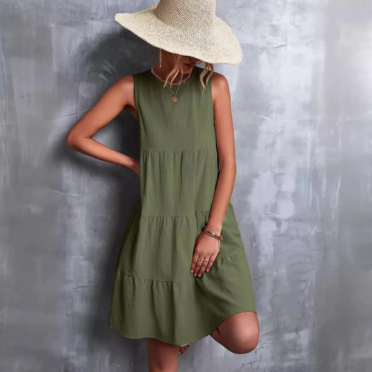 Damen Sommerliches A-Linien Kleid mit voluminösem Rock und ärmellosem Design Heidi-Mode - Image 6