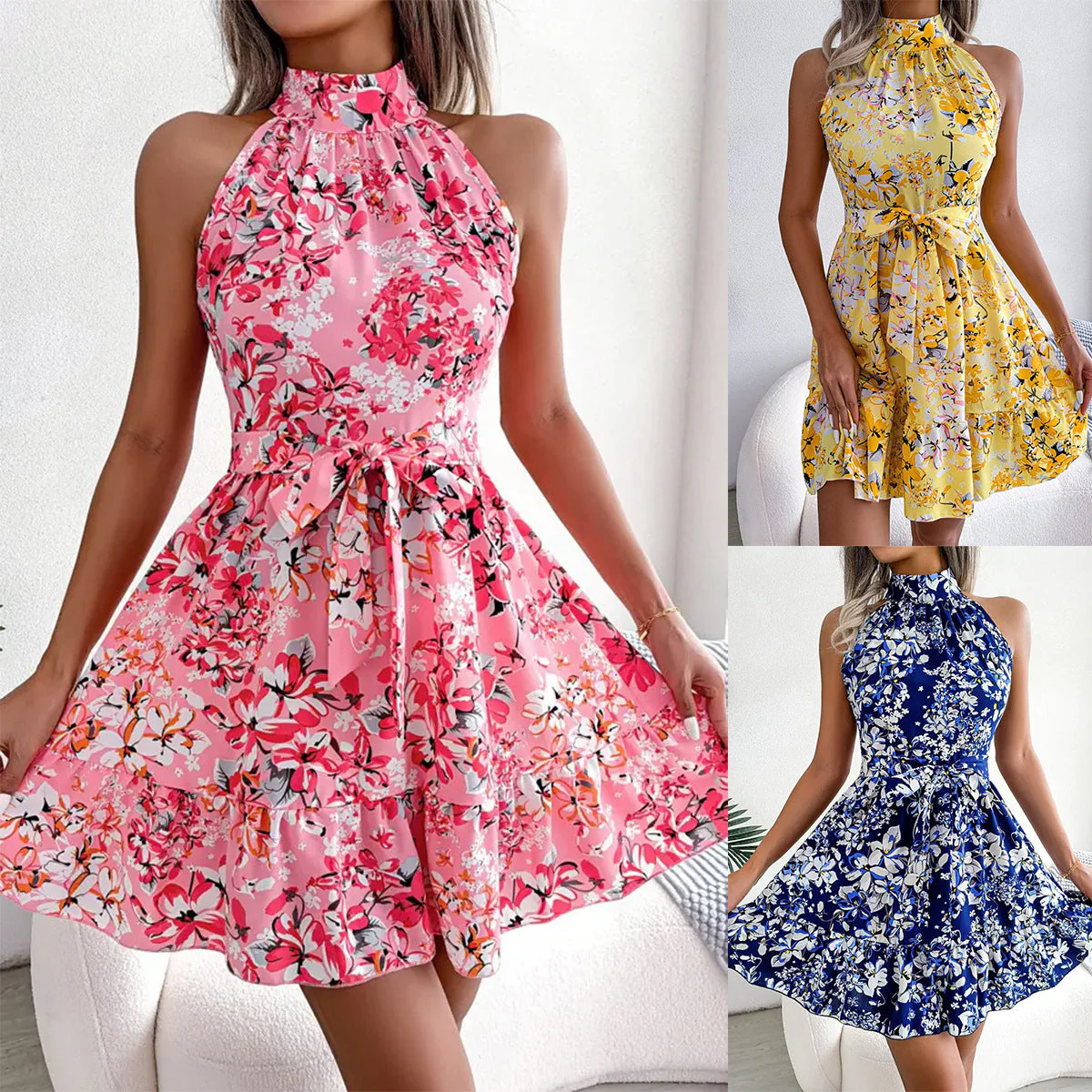 Damen Sommerliches Minikleid mit Elegantem Halsausschnitt und Floralen Details Heidi-Mode