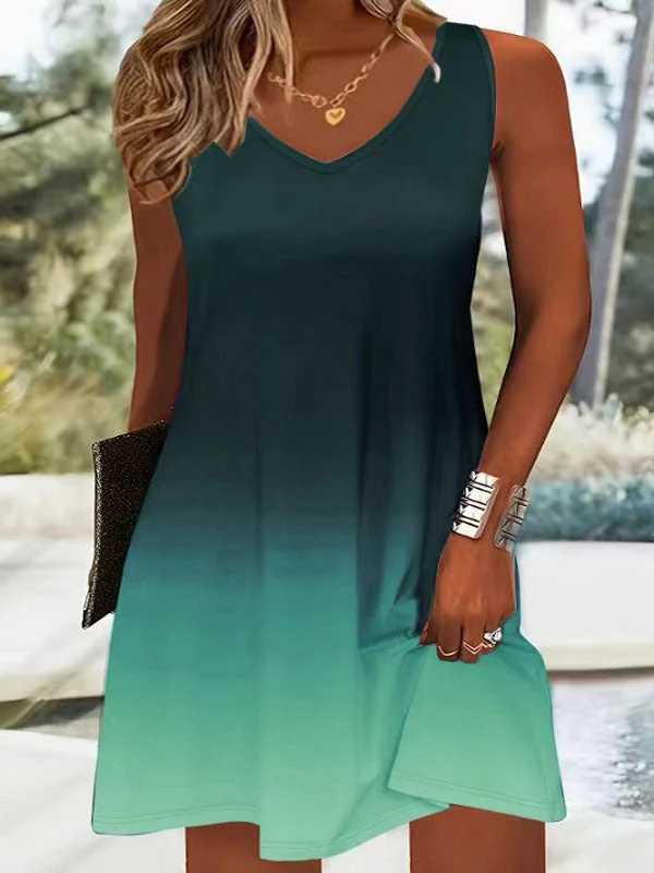 Damen Sommerliches V-Ausschnitt Kleid Im Modischen Ombre-Design Heidi-Mode - Image 9