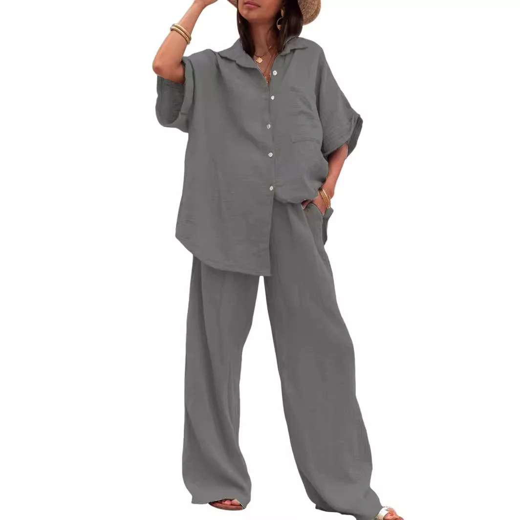 Damen Sommerliches Zweiteiler-Set mit übergroßem Hemd und weiter Hose Heidi-Mode - Image 5