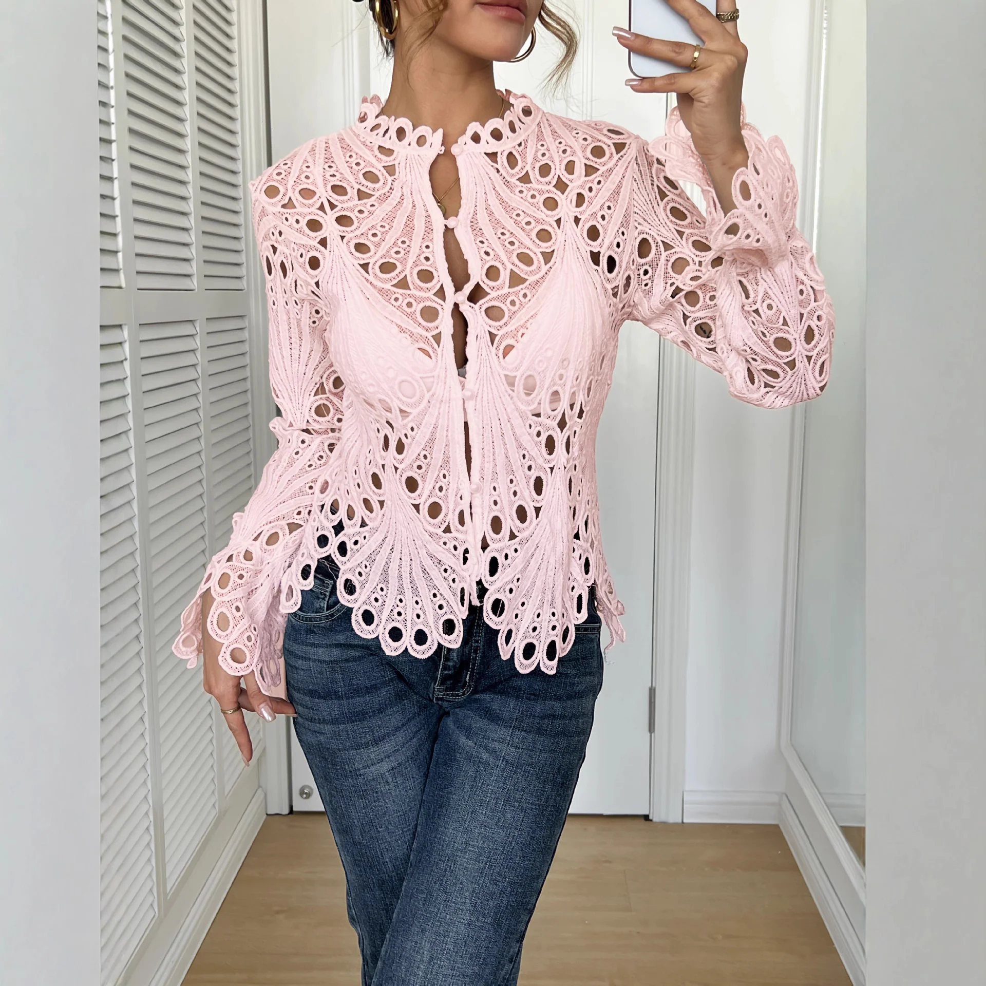 Damen Spitze Bluse mit eleganten Cut-Outs und figurschmeichelndem Design Heidi-Mode - Image 2