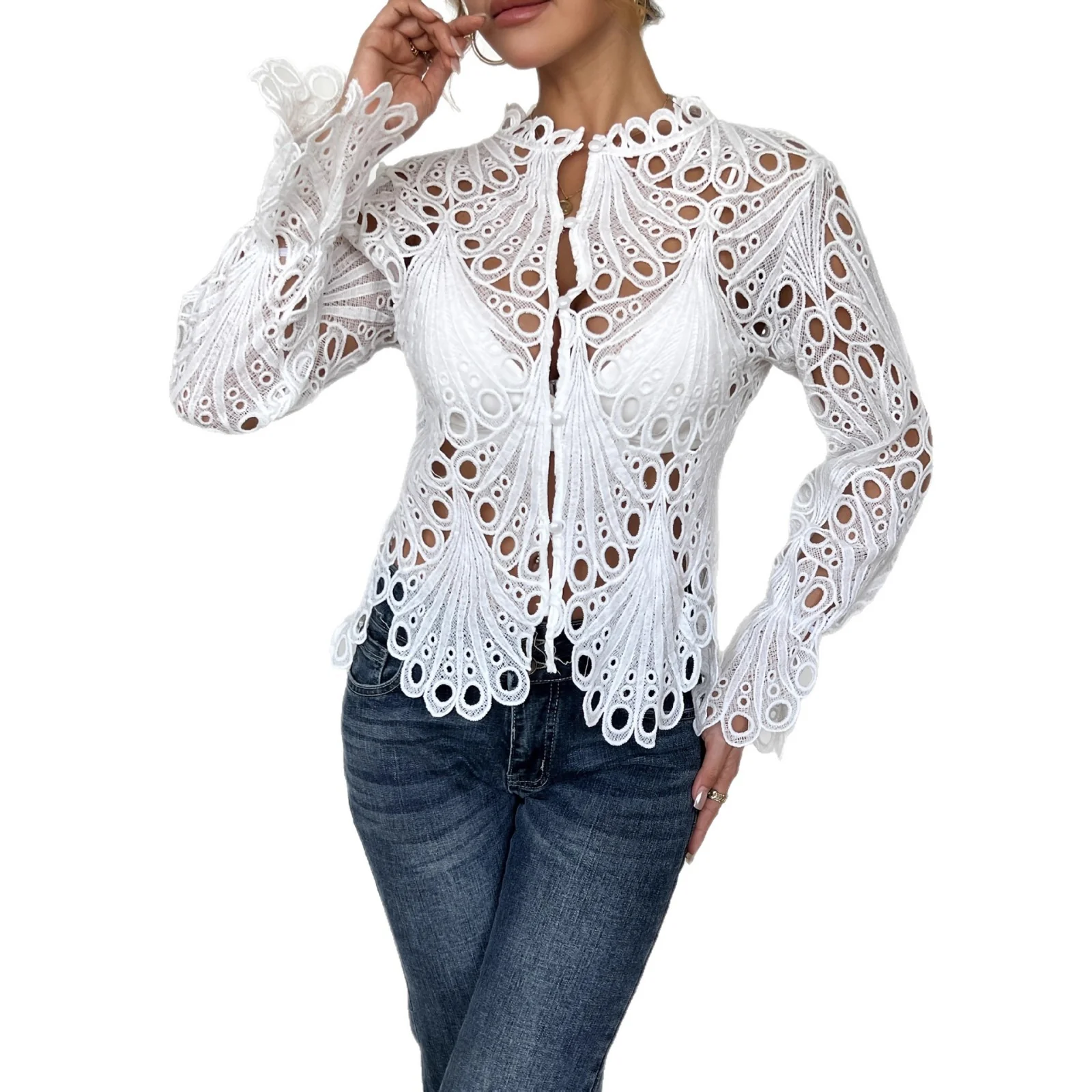 Damen Spitze Bluse mit eleganten Cut-Outs und figurschmeichelndem Design Heidi-Mode - Image 5