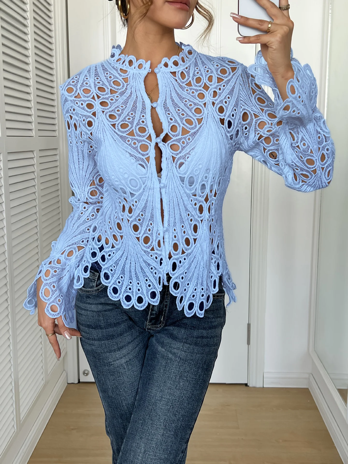 Damen Spitze Bluse mit eleganten Cut-Outs und figurschmeichelndem Design Heidi-Mode - Image 7
