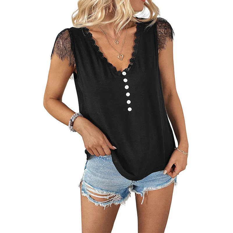 Damen Spitzen-Top mit V-Ausschnitt und Knopfdetail Heidi-Mode - Image 5
