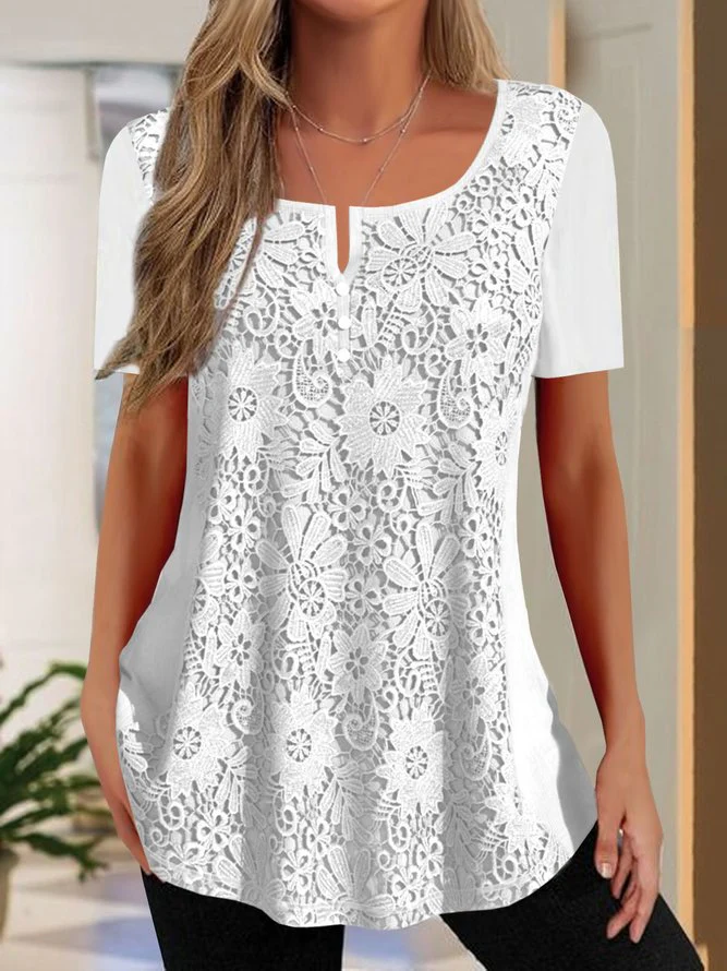Damen Spitzenbluse mit floralem Design und Kurzarm Heidi-Mode - Image 4