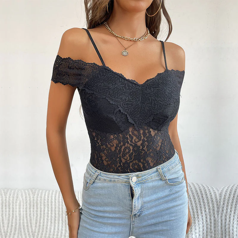 Damen Spitzenbody mit Off-Shoulder-Details und Romantischem V-Ausschnitt Heidi-Mode - Image 6