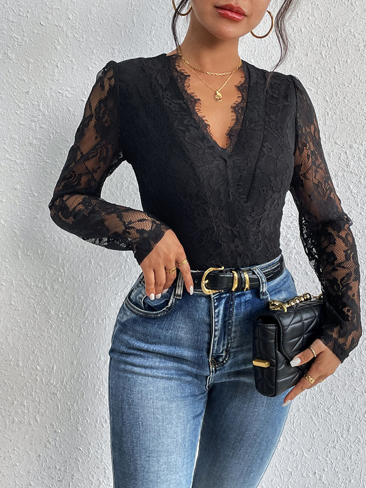 Damen Spitzenbody mit Raffiniertem V-Ausschnitt und Eleganten Rüschendetails Heidi-Mode - Image 5