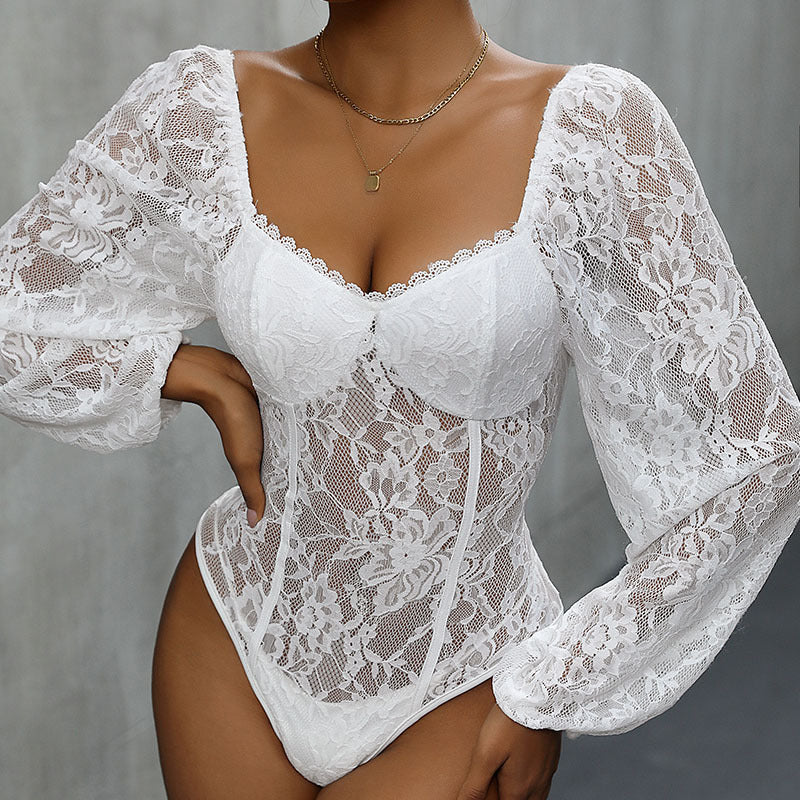 Damen Spitzenbody mit Romantischem Design und Elegantem V-Ausschnitt Heidi-Mode