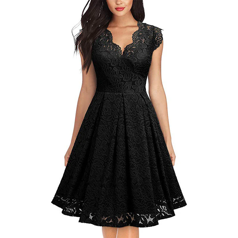 Damen Spitzenkleid mit V-Ausschnitt und Ausgestelltem Rock Heidi-Mode - Image 3
