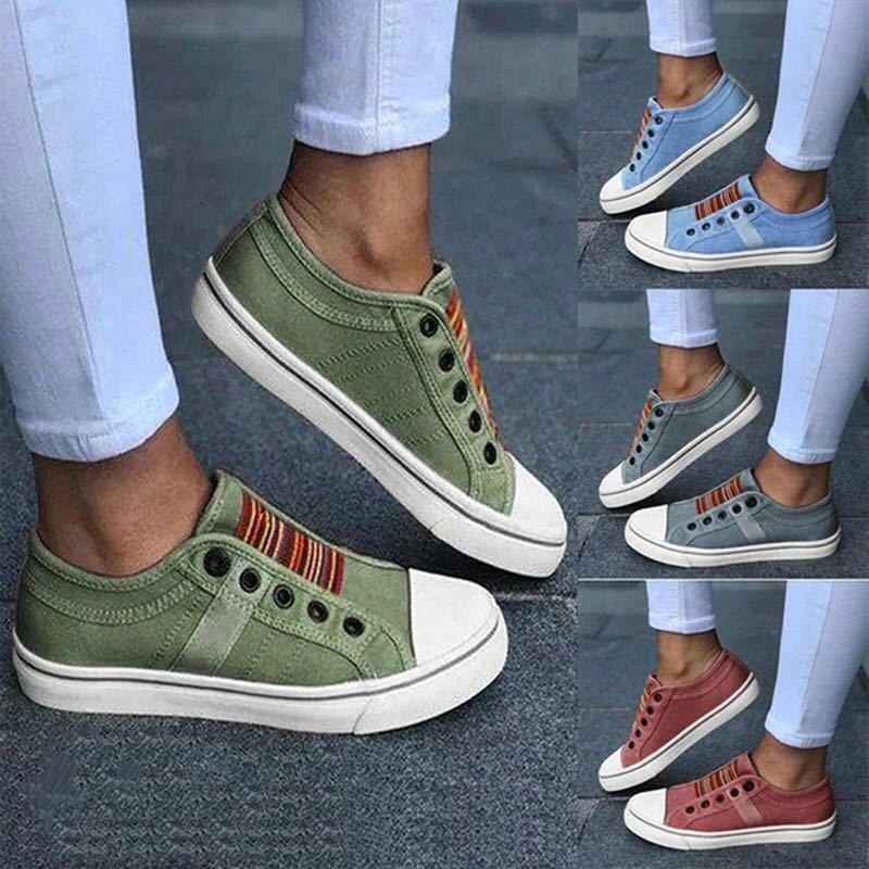 Damen Sportliche Canvas Sneaker mit buntem Streifenmuster Heidi Mode
