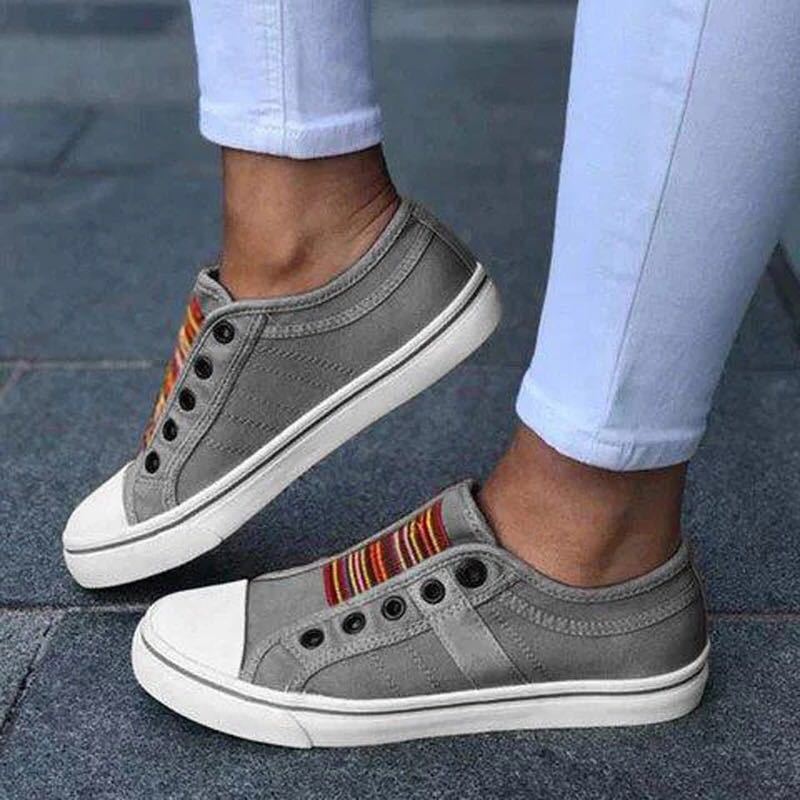 Damen Sportliche Canvas Sneaker mit buntem Streifenmuster Heidi Mode - Image 6