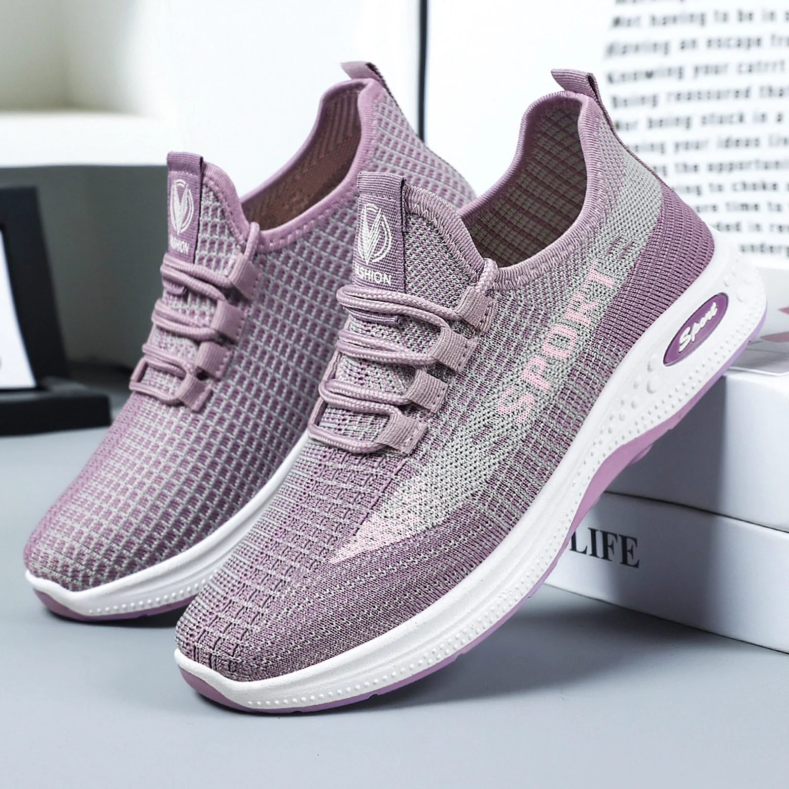 Damen Sportliche Fitness-Sneaker mit atmungsaktivem Obermaterial und rutschfester Sohle Heidi Mode
