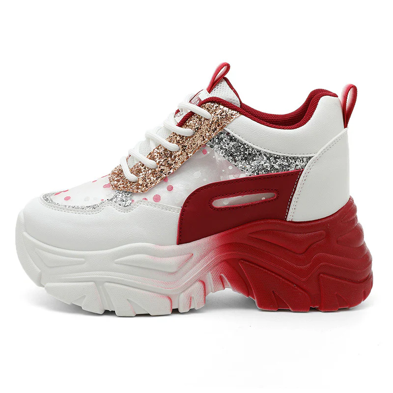 Damen Sportliche Glitter Sneakers mit trendiger Plateausohle Heidi Mode