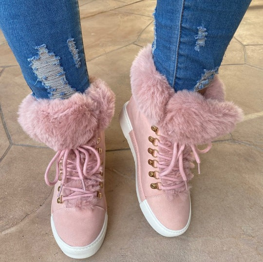 Damen Sportliche High-Top Sneaker mit flauschigem Kunstfellkragen Heidi Mode - Image 11