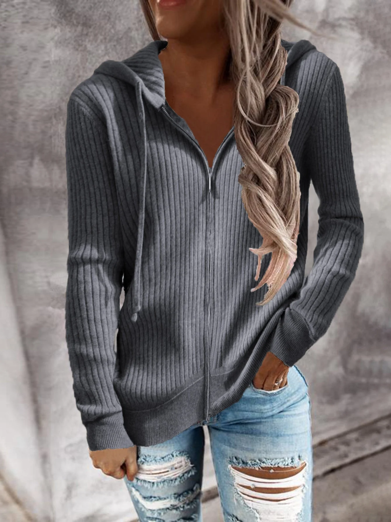 Damen Sportliche Kapuzenjacke mit Strukturierter Rippoptik und Praktischen Taschen Heidi-Mode - Image 10