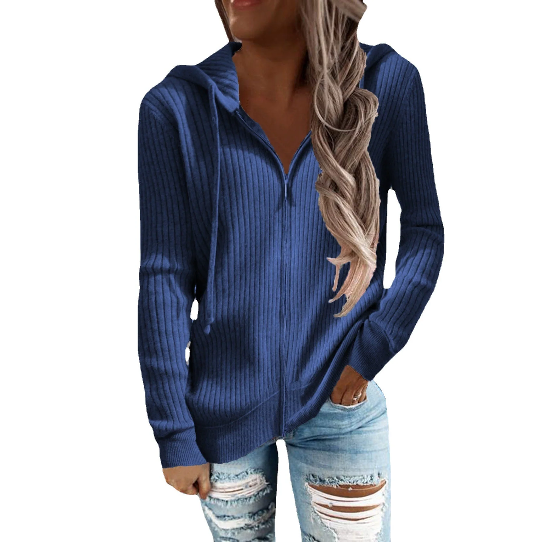 Damen Sportliche Kapuzenjacke mit Strukturierter Rippoptik und Praktischen Taschen Heidi-Mode - Image 5