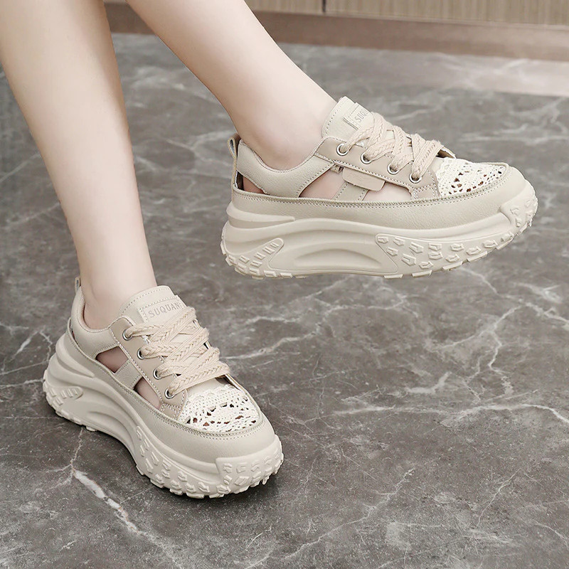 Damen Sportliche Plateau-Sneaker mit atmungsaktiver Oberflächenstruktur und modischem Design Heidi Mode - Image 4