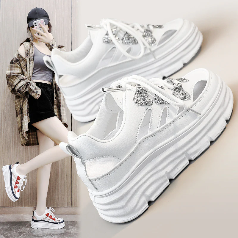 Damen Sportliche Plateau-Sneakers mit funkelnden Akzenten und trendigem Design Heidi Mode