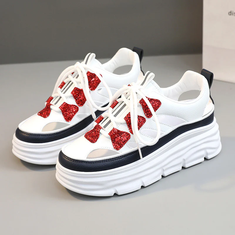 Damen Sportliche Plateau-Sneakers mit funkelnden Akzenten und trendigem Design Heidi Mode - Image 6