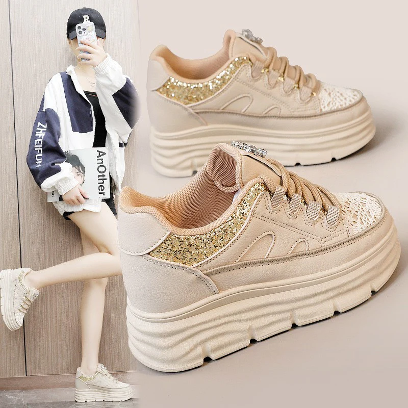 Damen Sportliche Plattform Sneakers mit Glitzer-Details und ergonomischer Dämpfung Heidi Mode