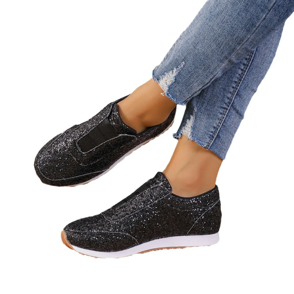Damen Sportliche Slip-On Sneakers mit funkelndem Glitzer-Heel Heidi Mode - Image 5