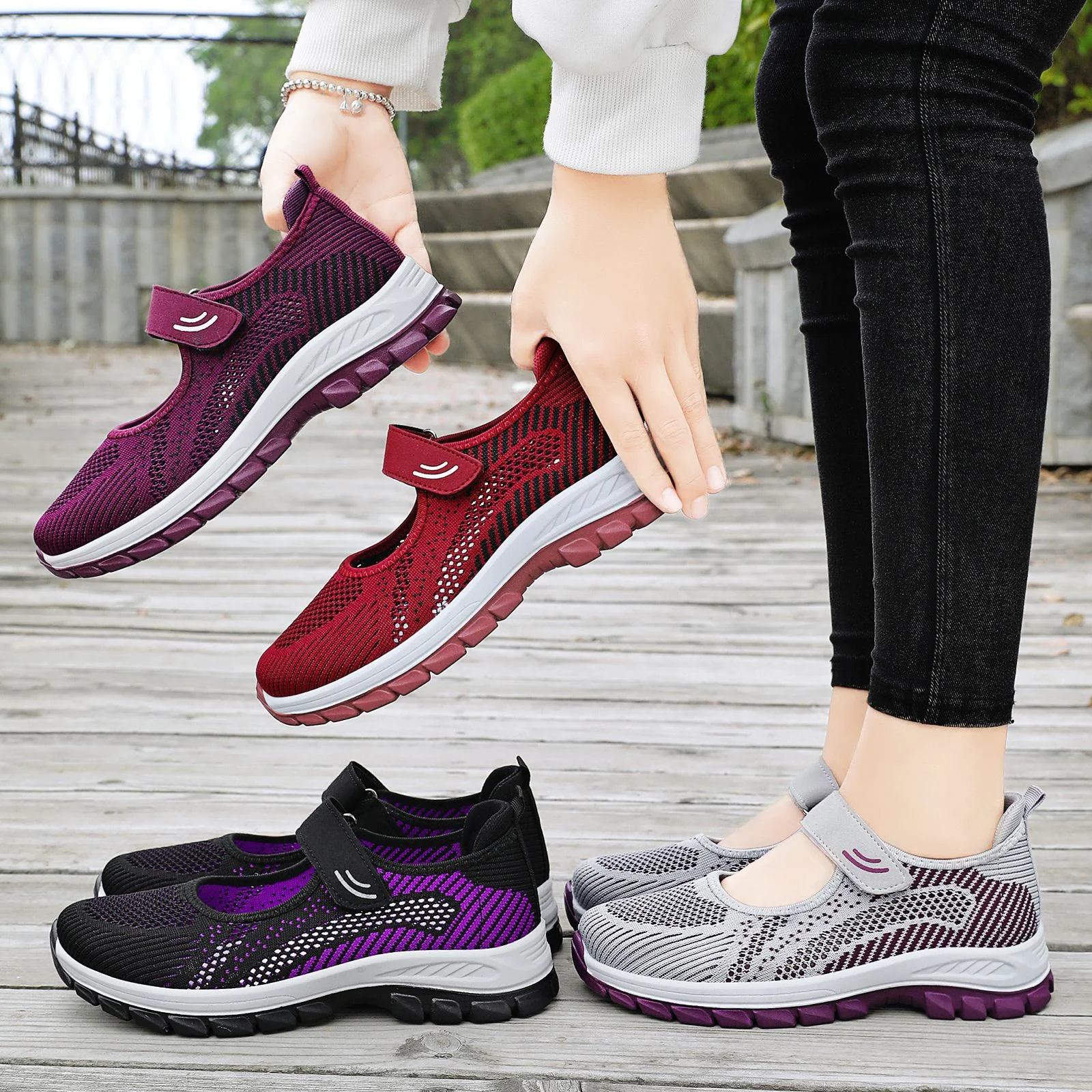 Damen Sportliche Slip-On Sneakers mit verstellbarem Klettverschluss und atmungsaktivem Obermaterial Heidi Mode - Image 4