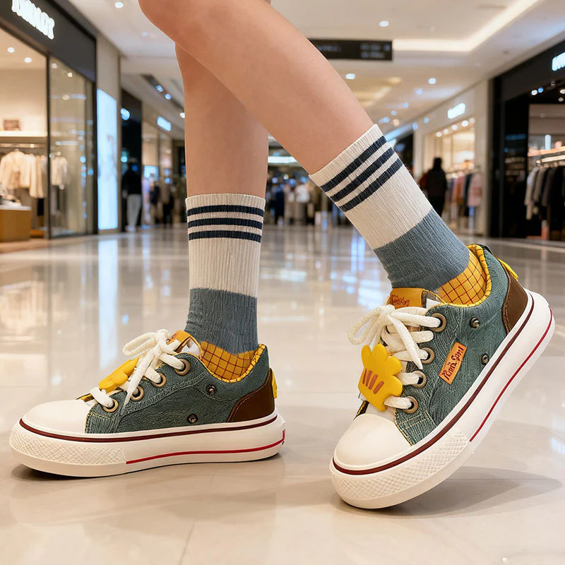 Damen Sportliche Sneaker mit buntem Denim-Obermaterial und praktischen Schnürdetails Heidi Mode - Image 2