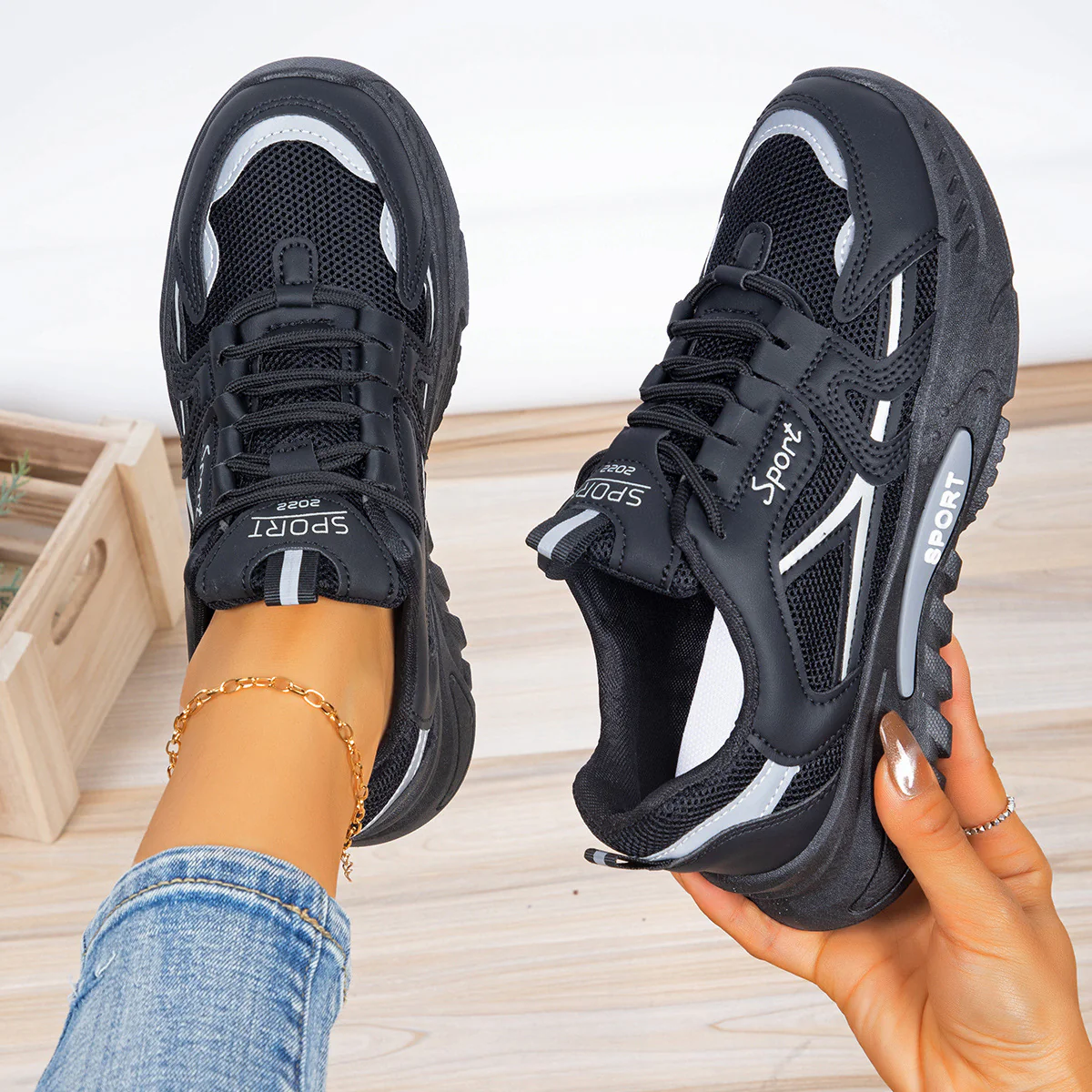Damen Sportliche Sneakers mit atmungsaktiver Mesh-Konstruktion und stoßdämpfender Sohle Heidi Mode - Image 4