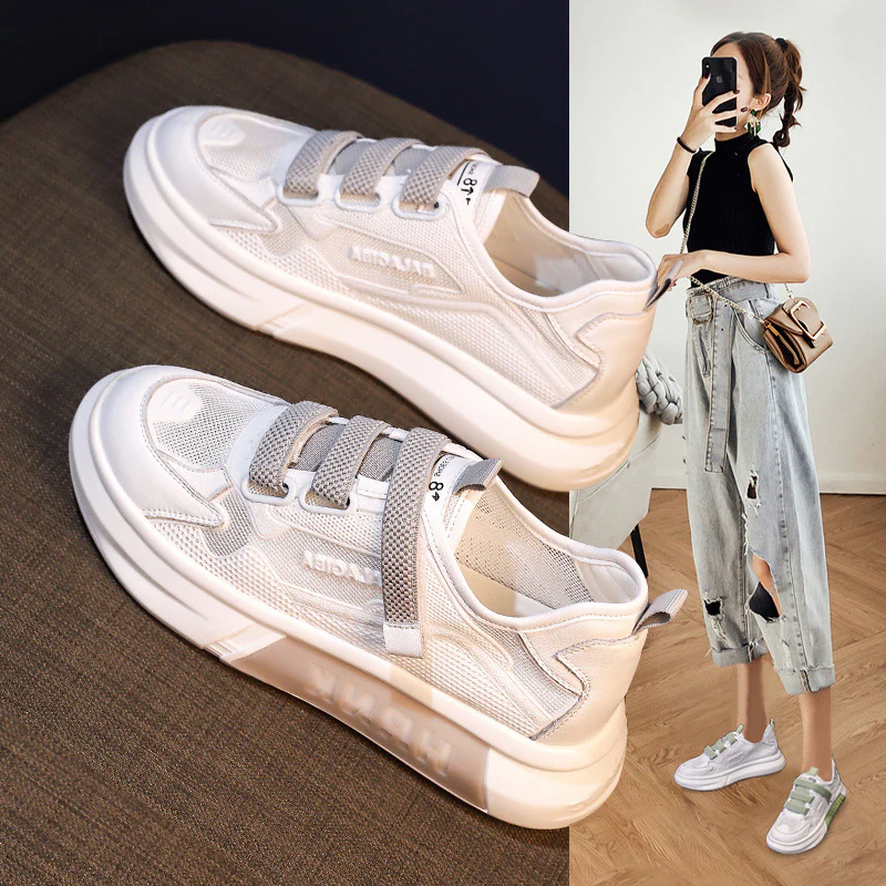 Damen Sportliche Sneakers mit elastischem Schnallenverschluss und atmungsaktiver Mesh-Oberfläche Heidi Mode