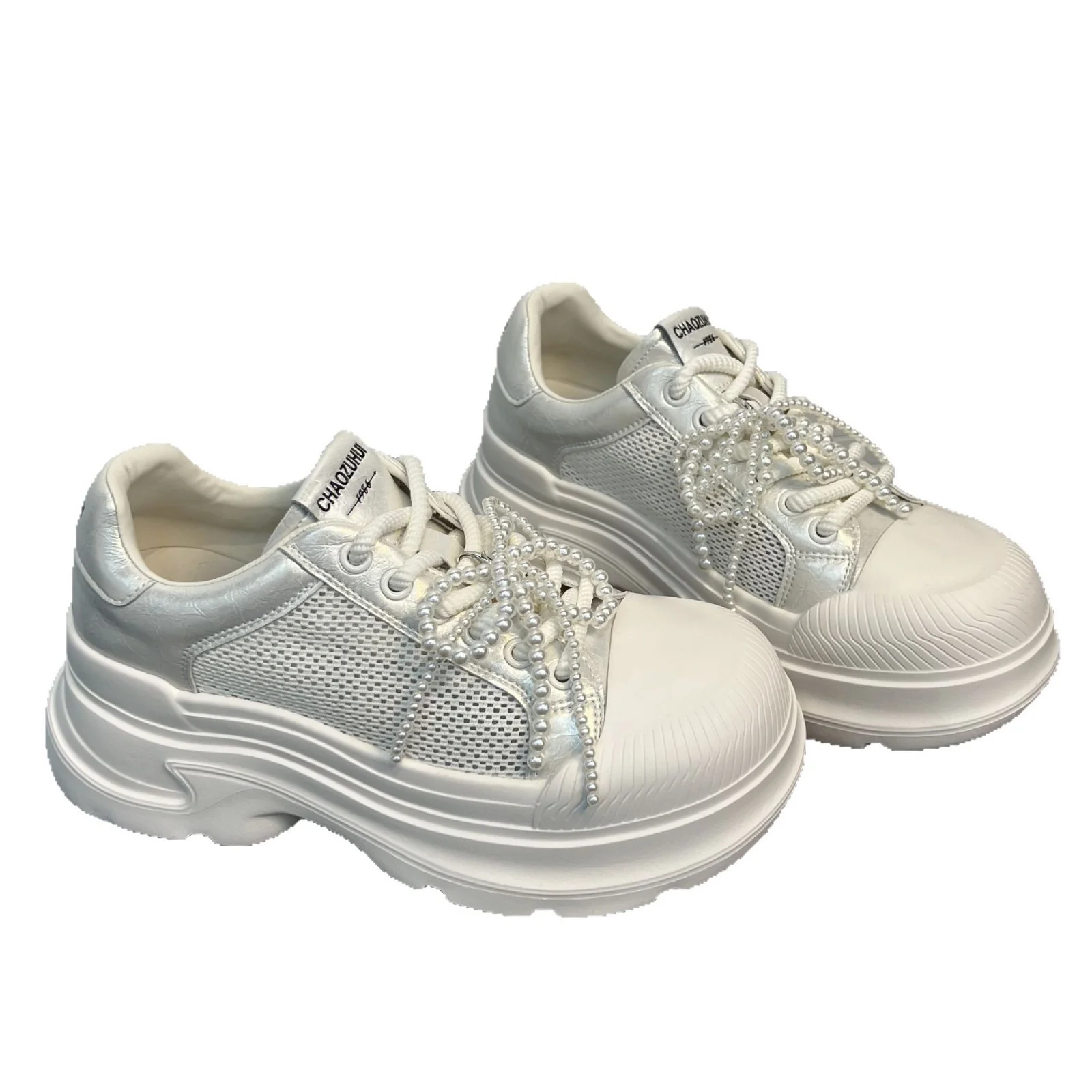 Damen Sportliche Sneakers mit trendigem Mesh-Design und perlenverziertem Schnürsystem Heidi Mode - Image 5