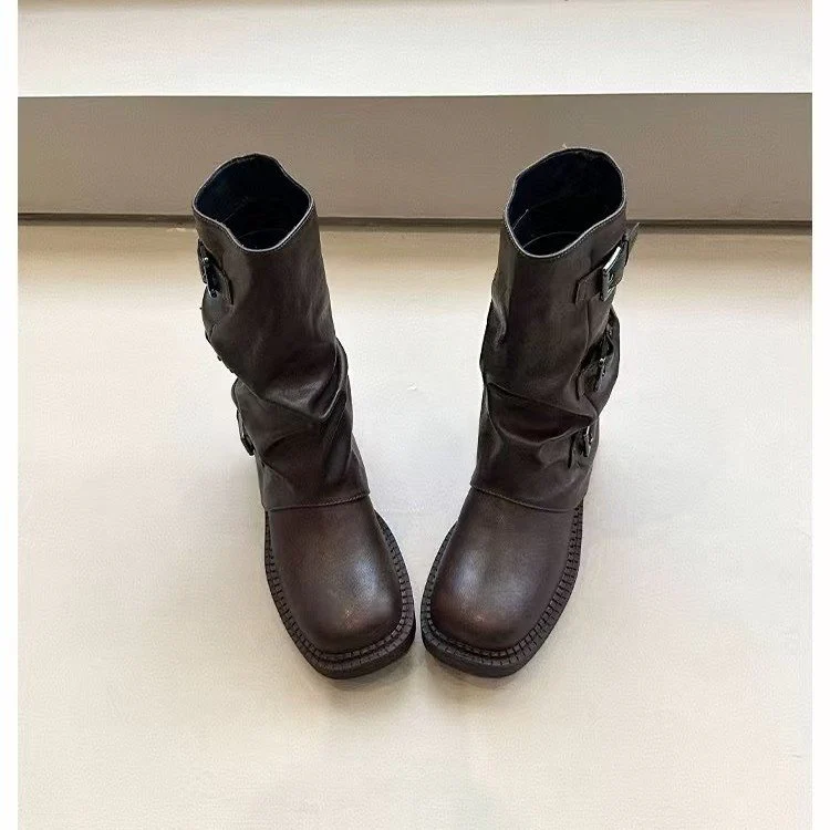 Damen Steppstiefel mit modischen Schnallen und flexiblem Schaftrand Heidi Mode - Image 3