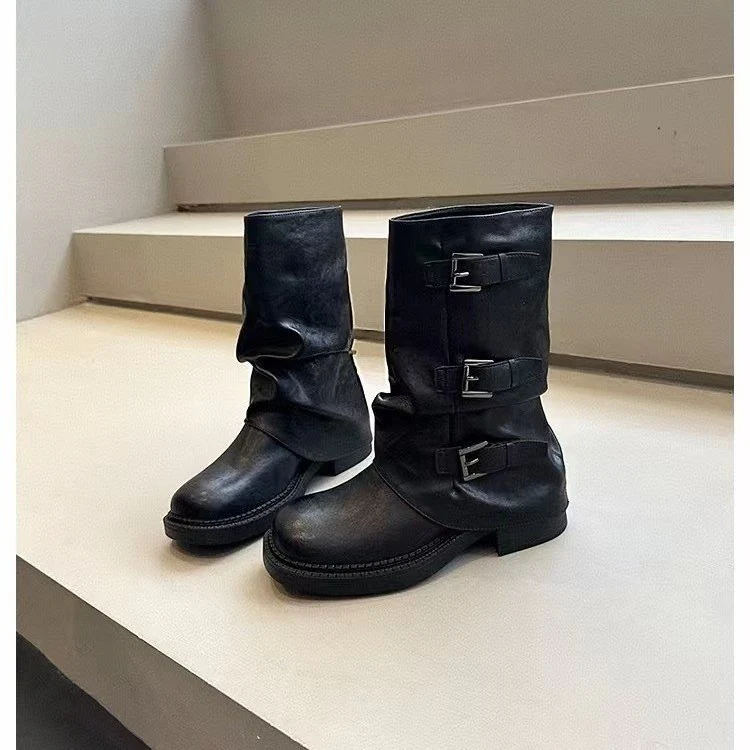 Damen Steppstiefel mit modischen Schnallen und flexiblem Schaftrand Heidi Mode - Image 4