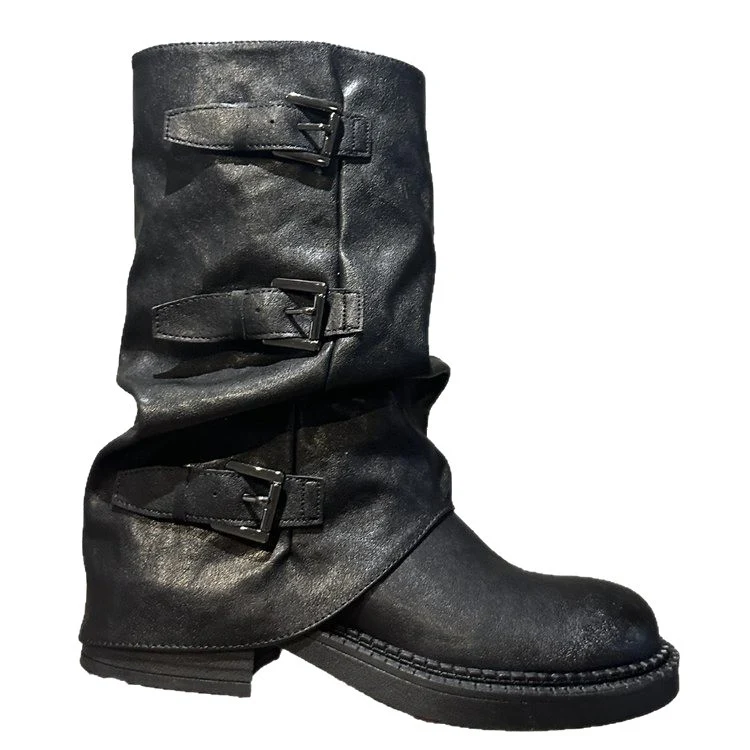 Damen Steppstiefel mit modischen Schnallen und flexiblem Schaftrand Heidi Mode - Image 5