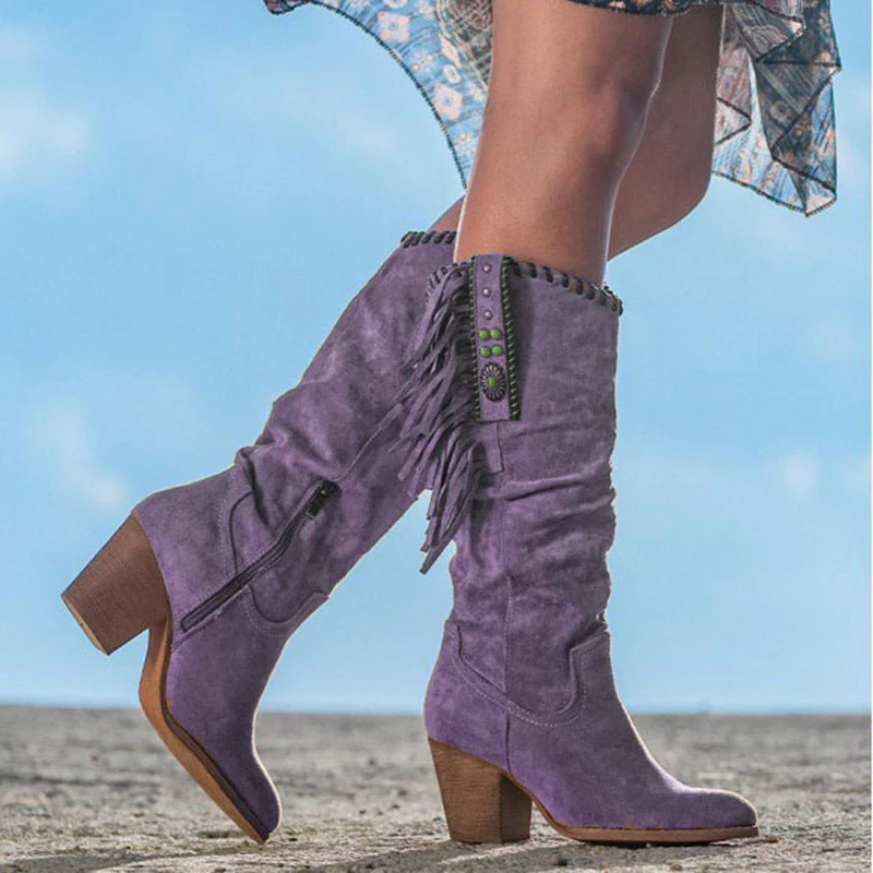 Damen Stiefel - Blockabsatz - Spitz zulaufende Zehen - Stiefel bis zur Wade - Cowboy Stiefel Heidi Mode - Image 4
