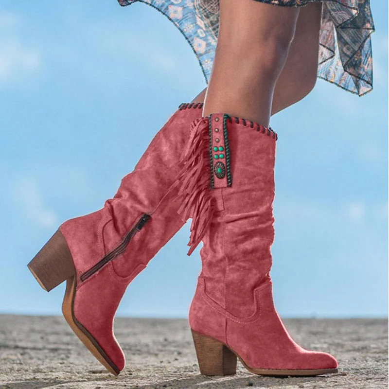Damen Stiefel - Blockabsatz - Spitz zulaufende Zehen - Stiefel bis zur Wade - Cowboy Stiefel Heidi Mode - Image 5