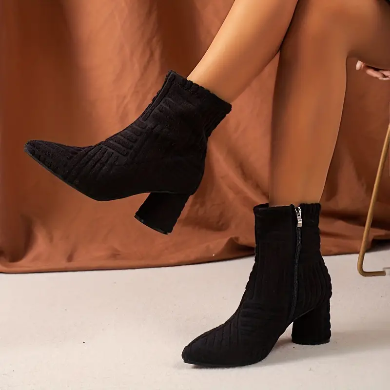 Damen Stiefel mit klobigem Absatz und fester Farbe Heidi Mode - Image 5