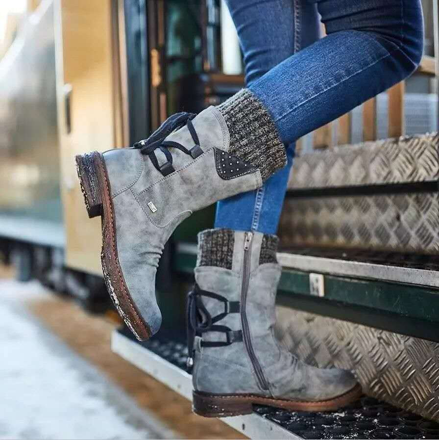 Damen Stiefel mit modischem Strickkragen und praktischem Schnürsystem Heidi Mode - Image 11