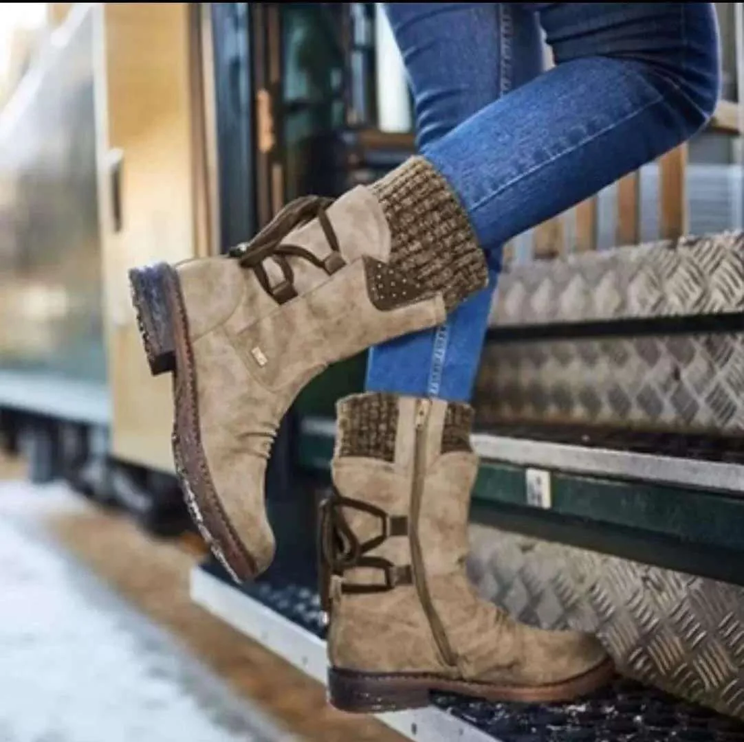 Damen Stiefel mit modischem Strickkragen und praktischem Schnürsystem Heidi Mode - Image 2