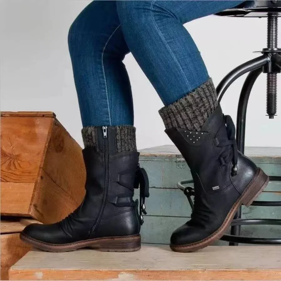 Damen Stiefel mit modischem Strickkragen und praktischem Schnürsystem Heidi Mode - Image 8