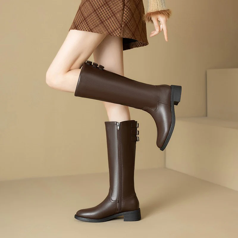 Damen Stiefel mit modischen Schnallen und praktischem Reißverschluss Heidi Mode